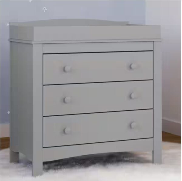 Noah Pebble Gray 3 Drawer Kids Dresser with Changing Topper