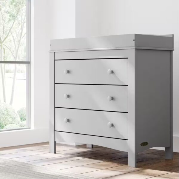 Noah Pebble Gray 3 Drawer Kids Dresser with Changing Topper