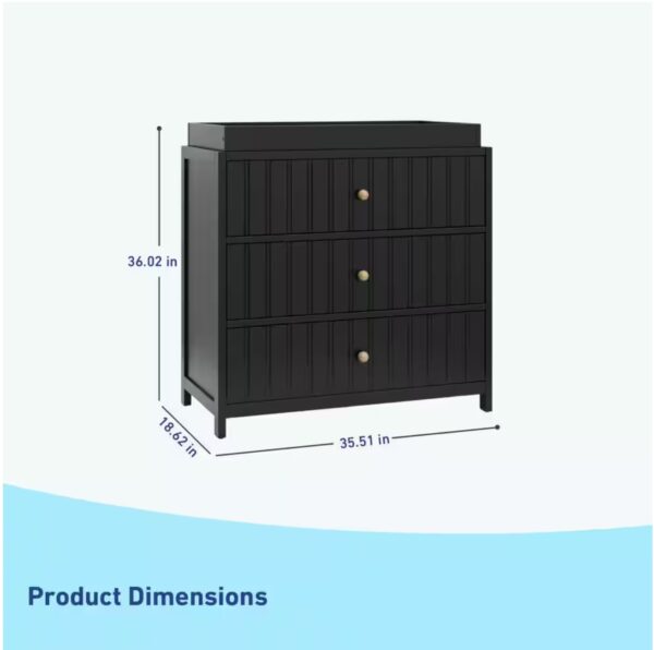 Teddi Black 3-drawer Dresser 35.51 in Wide with Changing Topper