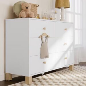 California White and Driftwood 6-Drawer 47.72 in. Wide Dresser
